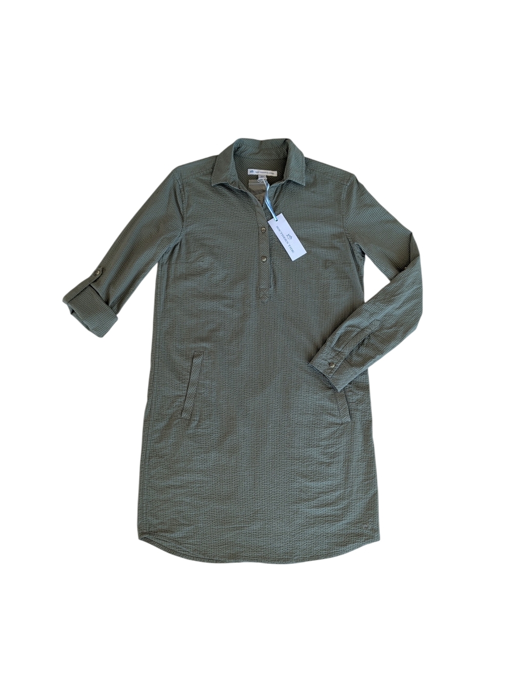 NWT Southern Tide Alyssa Seersucker Mini Shirt Dress XS Seagrass Green